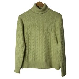 Pierre Cardin Sweater Size L Cable Knit Turtleneck Light Green Angora Blend